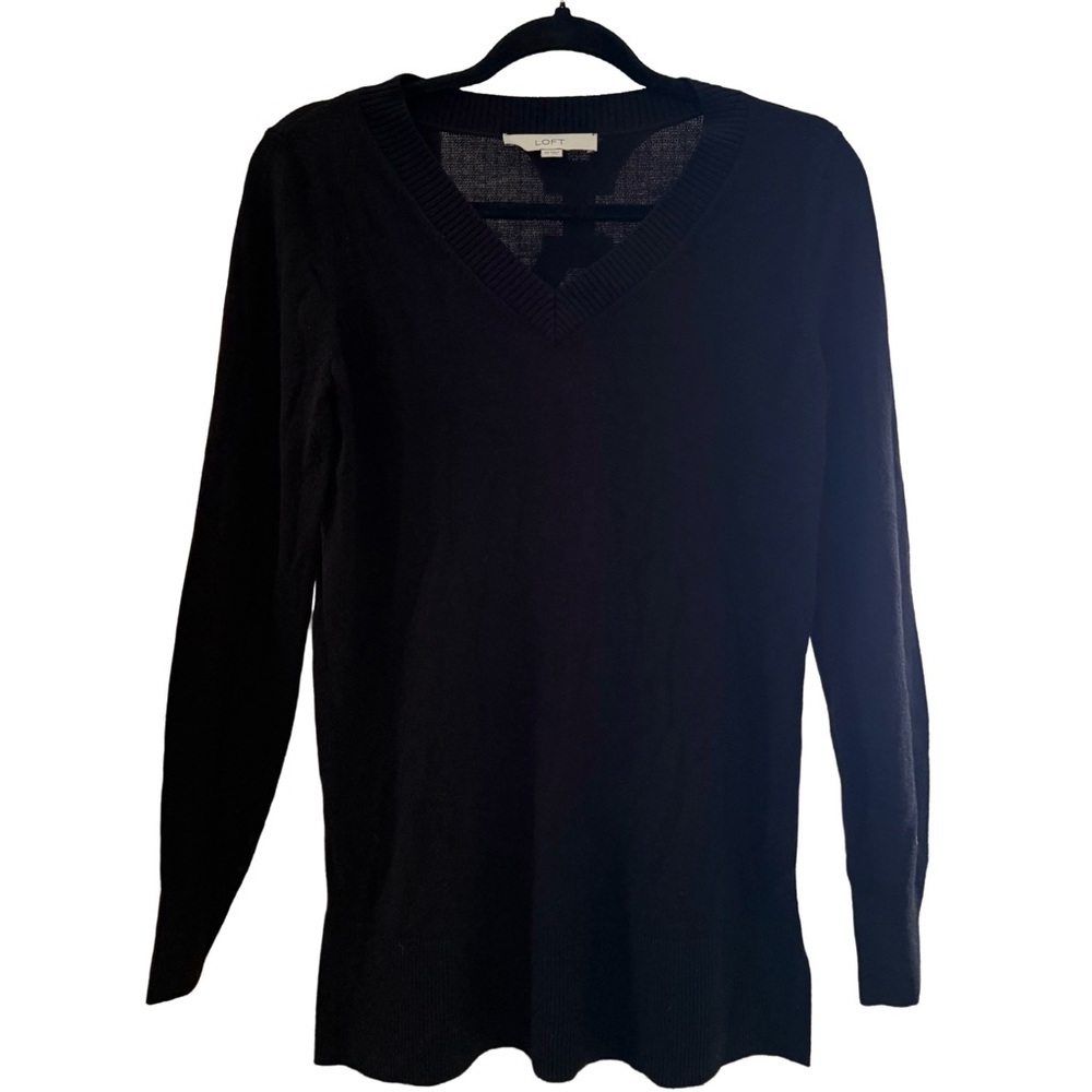 [5x$25] ⭐️ LOFT XS Black Sweater Long Sleeve Tunic Length Knit Top Extra Small